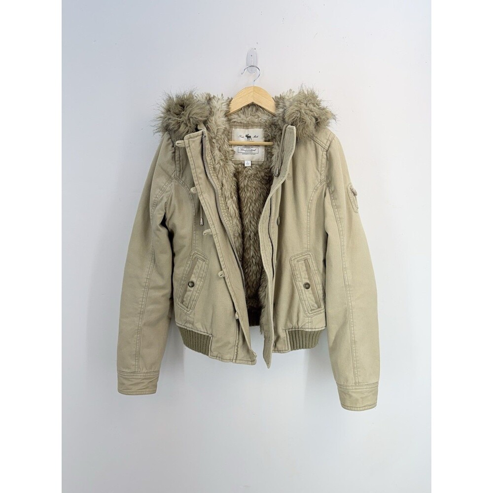 Vintage Y2K Abercrombie & Fitch Faux Fur Hooded Bomber Jacket Women’s Size L - Picture 3 of 16